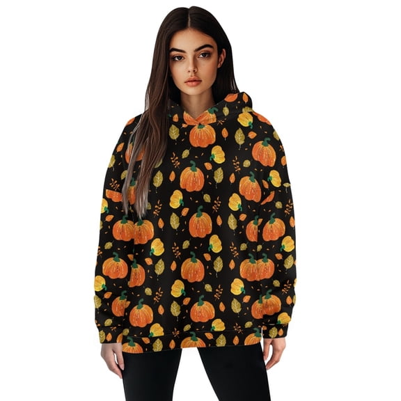 FOR U DESIGNS Thanksgiving Pumpkin Womens Hooded Sweatshirt Loose Pullover Hoodies for Women with Designs Size S Lightweight Casual Hoodie Shirts for Ladies