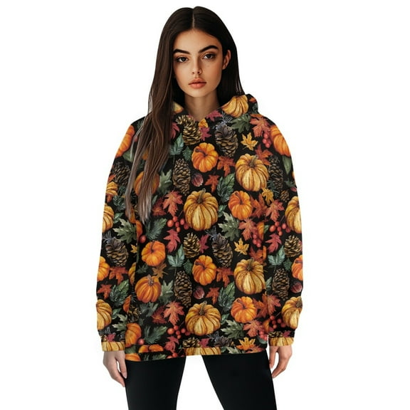 FOR U DESIGNS Thanksgiving Womens Hoodie Long Sleeve Loose Pullover Sweatshirt Size L Pumpkin Oversized Sweatshirts for Women Loose Fit Trendy Graphic Hoodies Fall