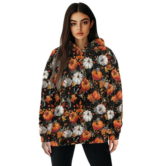 FOR U DESIGNS Thanksgiving Womens Oversized Hoodies Sweatshirts Pumpkin Hooded Pullover Size M Ladies Lightweight Long Sleeve Hooded Sweatshirts Trendy Graphic for Women