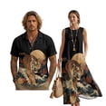 thumbnail image 1 of FOR U DESIGNS Tiger Flower Wave Moon Print Couple Outfits Linen-Like Button Down Shirt or Sleeveless Dress with Pockets for Parties Wedding Date, 1 of 7