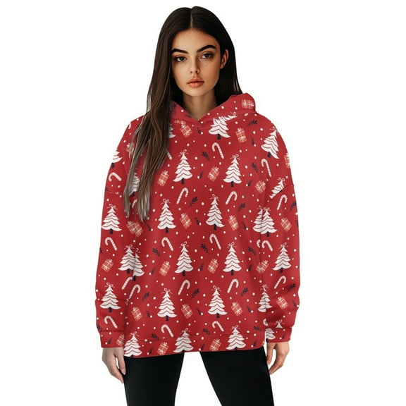 FOR U DESIGNS Tree Christmas Hoodies Sweatshirts Oversized Hooded Pullover for Women Size S Long Sleeve Activewear Tops for Women Loose Fit Comfortable Hoodie Winter