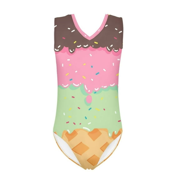 FOR U DESIGNS Tricolor Ice Cream Girls Swimsuits Toddler Kids V-Neck Sleeveless Summer Bathing Suit for Age 9-10 Casual Rash Guard Swimwear