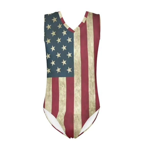FOR U DESIGNS USA Flag Girl Bathing Suit Size 3-4 Years Toddlers Kids Ballet Leotards Gymnastics Dancewear Quick-Dry One Piece Swimsuit for Beach Wear