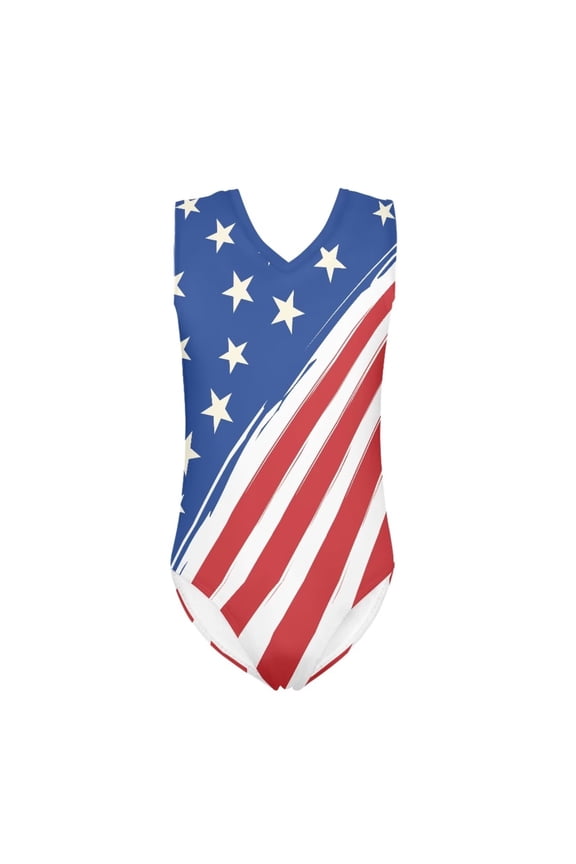FOR U DESIGNS USA Flag One Piece Swimsuit Teen Girls V Neck Bathing Suit for Beach Swimming Pool Quick Dry Polyester Activewear Size 9-10 Years