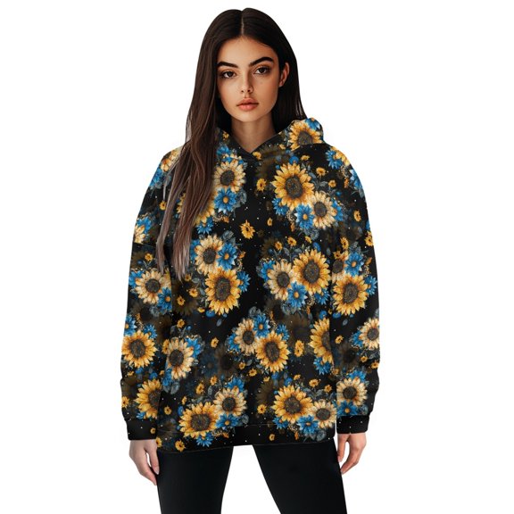 FOR U DESIGNS Vintage Sunflower Hooded Sweatshirt Loose Casual Pullover Hoodies for Women Size XL Oversized Hoodie for Women Activewear Cardigan Long Sleeve Tops Fall