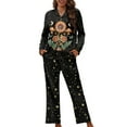 thumbnail image 1 of FOR U DESIGNS Vintage Sunflower Pajamas Sets for Women 2 Piece Size XL Pants Button Up Sleepwear Long Sleeve V-neck Tops for Womens Nightwear Sets Button Front, 1 of 7