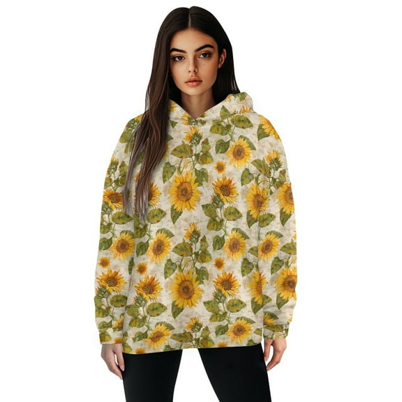 FOR U DESIGNS Vintage Sunflower Womens Oversized Hoodies Sweatshirts Hooded Pullover Tops Sweaters Casual Comfy Size 2XL Thick Hoodie for Women Activewear Winter