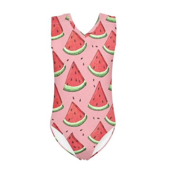 FOR U DESIGNS Watermelon One Piece Swimsuit for Girls 13-14 Years Old Pink Sleeveless Swimwear Leotards for Dancing Swimming Quick Dry Bathing Suit