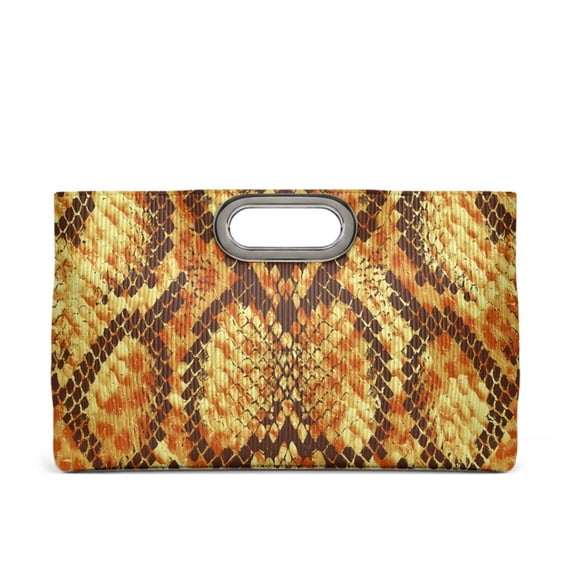 FOR U DESIGNS Yellow Snake Skin Print Elegant Top Handle Clutch Purse, Women's PU Leather Handbag with Removable Shoulder Chain for Wedding Prom