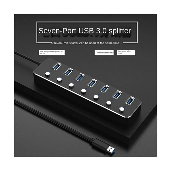 FOR USB 3.0 Power Adapter 7 Ports Aluminum Alloy Splitter Hub USB Hub 3.0 USB Multi Ext Switch 1.2M Cable Hub EU Plug A