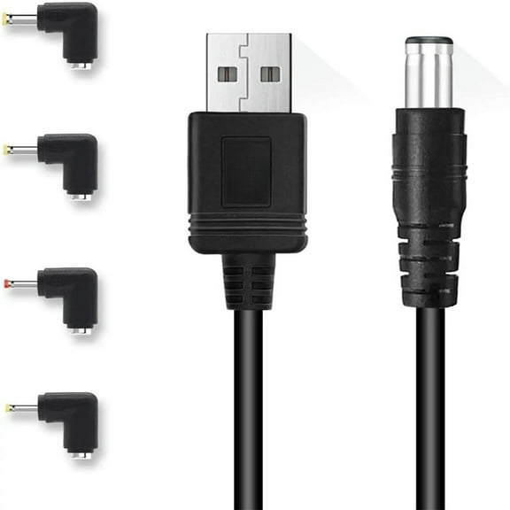 FOR USB to DC 5.5x2.1mm Barrel Jack Center Pin Positive Power Cable Cord with 4 connectors5.5x2.5, 4.0x1.7, 3.5x1.35, 2.5x0