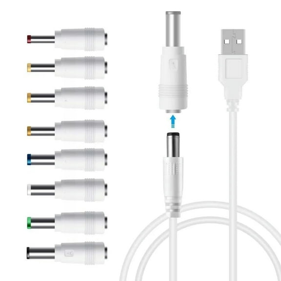 FOR USB to DC Power Cable,8 in 1 Uni l 5V DC Jack Charging Cable Power Cord with 8 Interchangeable Plugs Connectors Adapter