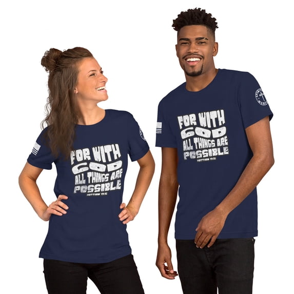 FOR WITH GOD ALL THINGS ARE POSSIBLE Unisex t-shirt (Navy, S)