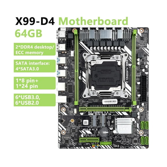 FOR X99-D4 DDR4 Motherboard Support LGA2011 V3/V4 NVME M.2/M.2 WIFI/PCI-E 4X Interface PCI-E 16X Graphic Card Slot