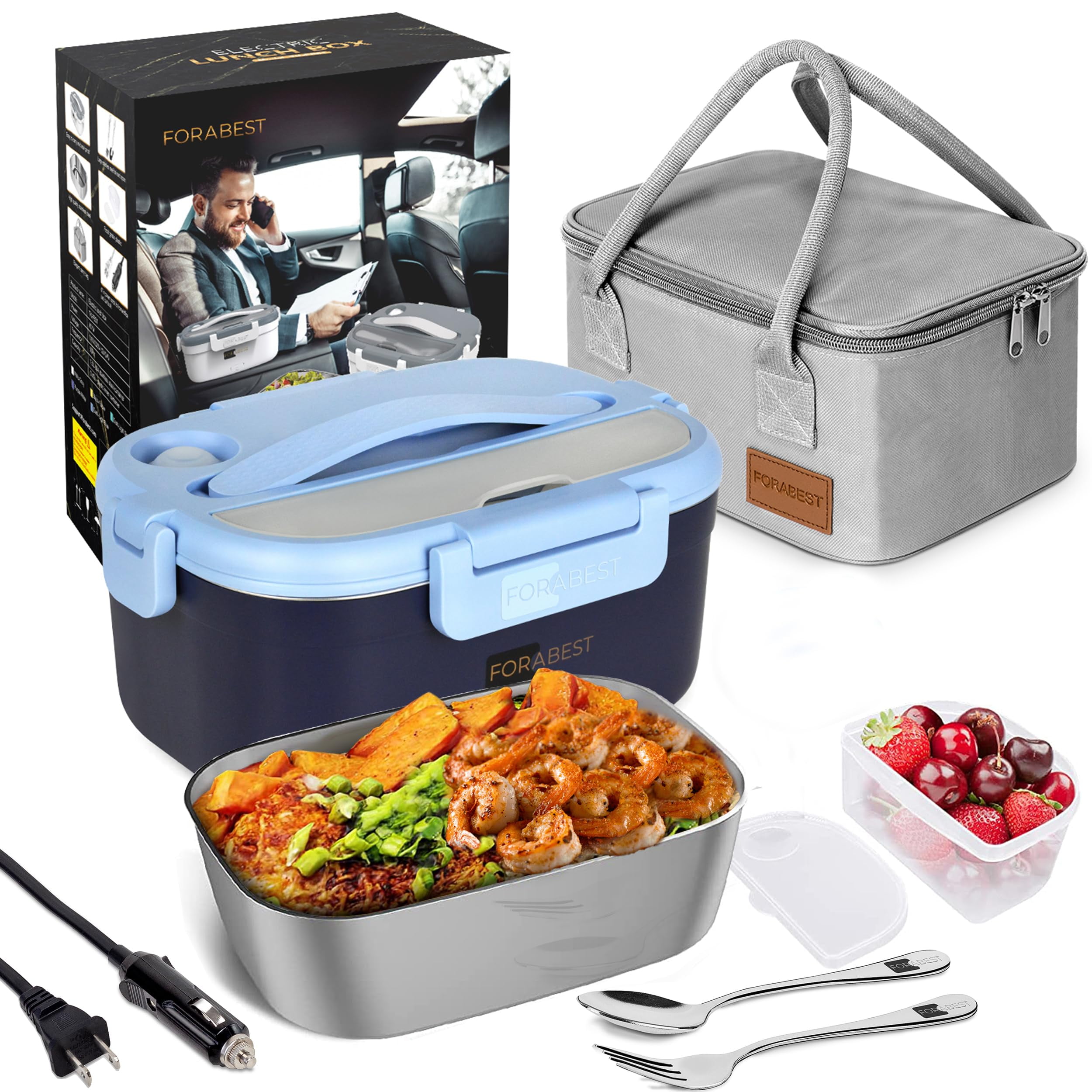 FORABEST Electric Lunch Box Food Heater Upgraded 60W Leakproof 2in1 Portable Food Warmer Lunch