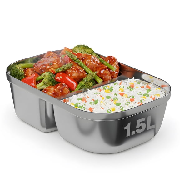 FORABEST Heated Lunch Box Replacement Tray - 1.5L Stainless Steel Inner Container with Dual Compartments for Electric Lunch Box - Microwave & Dishwasher Safe - Compatible with FORABEST YY-3166 Model