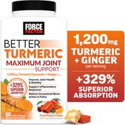 Force Factor Better Turmeric Maximum Joint Support, Turmeric Curcumin & Ginger to Support Inflammation, Mobility & Comfort, Fruit Punch, 60 Soft Chews