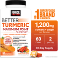thumbnail image 1 of Force Factor Better Turmeric Maximum Joint Support, Turmeric Curcumin & Ginger to Support Inflammation, Mobility & Comfort, Fruit Punch, 60 Soft Chews, 1 of 12