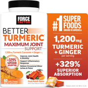 Force Factor Better Turmeric Maximum Joint Support, Turmeric Curcumin & Ginger to Support Inflammation, Mobility & Comfort, Fruit Punch, 60 Soft Chews