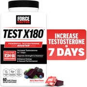 Force Factor Test X180, Testosterone Booster for Men with KSM-66 Ashwagandha for Muscle, Strength, Stamina & Libido, Berry Blast, 60 Soft Chews