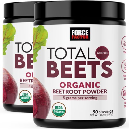 Force Factor Total Beets Organic Beet Root Powder, Beetroot Supplement for Circulation & Blood Flow, USDA-Certified, Unflavored, 90 Servings (2 Pack)