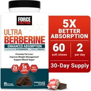 Force Factor Ultra Berberine Enhanced Absorption for Fat Loss, Blood Sugar & Metabolism Support, Gentle on The Stomach, Chocolate, 60 Soft Chews