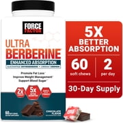 Force Factor Ultra Berberine Enhanced Absorption for Fat Loss, Blood Sugar & Metabolism Support, Gentle on The Stomach, Chocolate, 60 Soft Chews