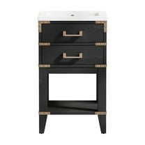 FORCLOVER  20" Bathroom Vanity with Sink, Freestanding Single Bathroom Sink Vanity Cabinet Set with Countertop and 2 Drawers, Black Oak