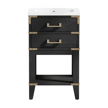 FORCLOVER  20" Bathroom Vanity with Sink, Freestanding Single Bathroom Sink Vanity Cabinet Set with Countertop and 2 Drawers, Black Oak