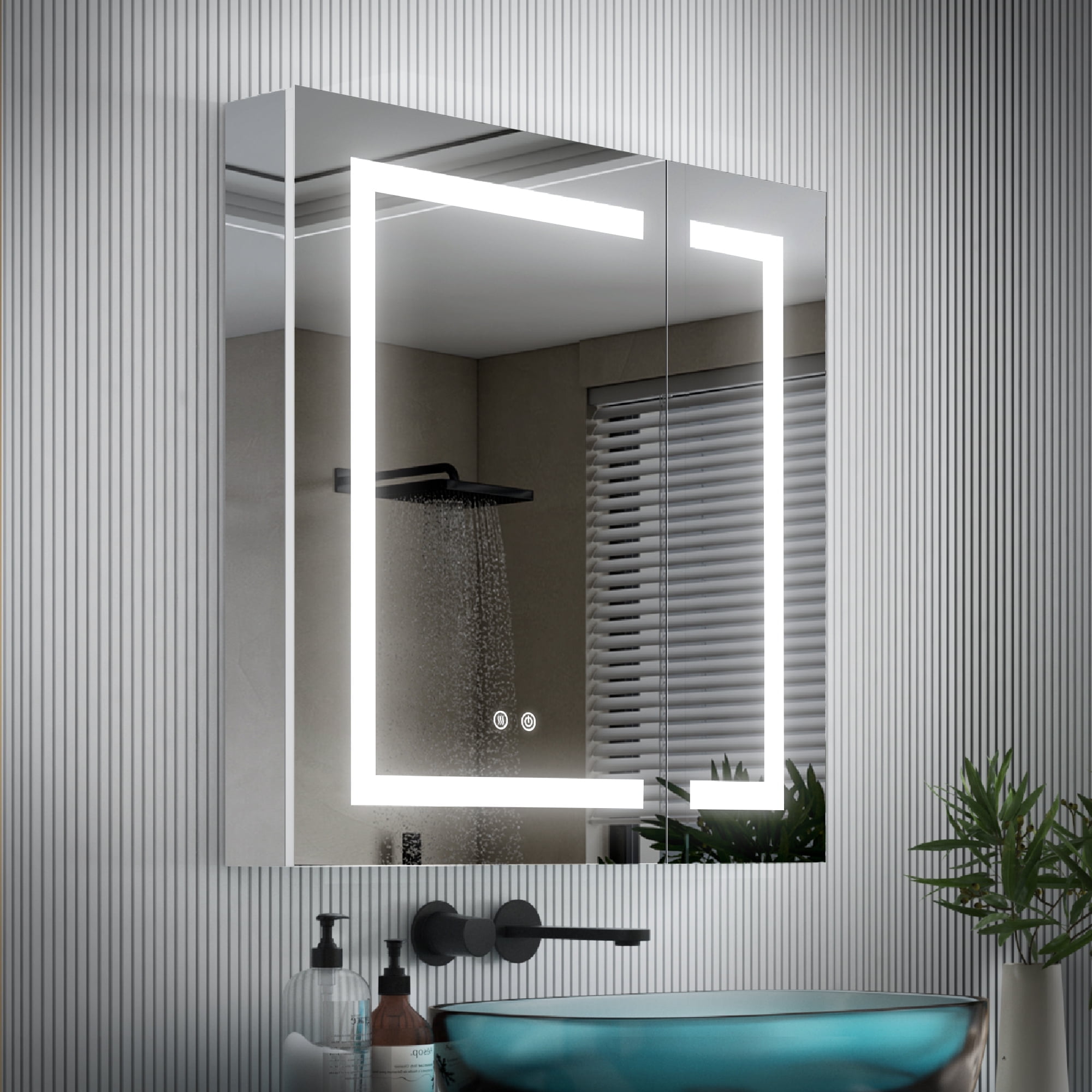 FORCLOVER 30"x30" Bathroom LED Mirror Medicine Cabinet with Defogger ...