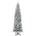thumbnail image 1 of FORCLOVER 7.5ft Artificial Snow Flocked Christmas Tree, Unlit Pencil Hinged Pine Tree with 641Branch Tips and Metal Stand, Slim Xmas Snowy Tree for Indoor and Outdoor Use, 1 of 10
