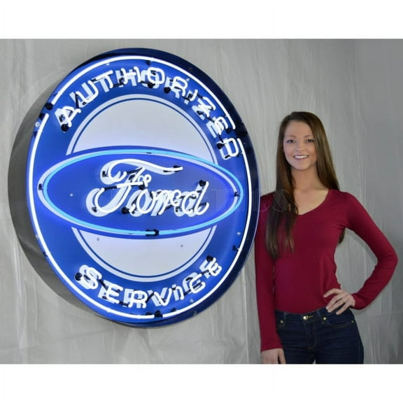 FORD AUTHORIZED SERVICE NEON SIGN IN 36 STEEL CAN 9FRDBK