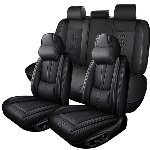 for FORD EDGE 2021 Car Seat Cover, Black Car Seat Covers, Leather 5 Seats Full Set With a Headrest and Lumbar Support Beautify Interior, Airbag-Compatible
