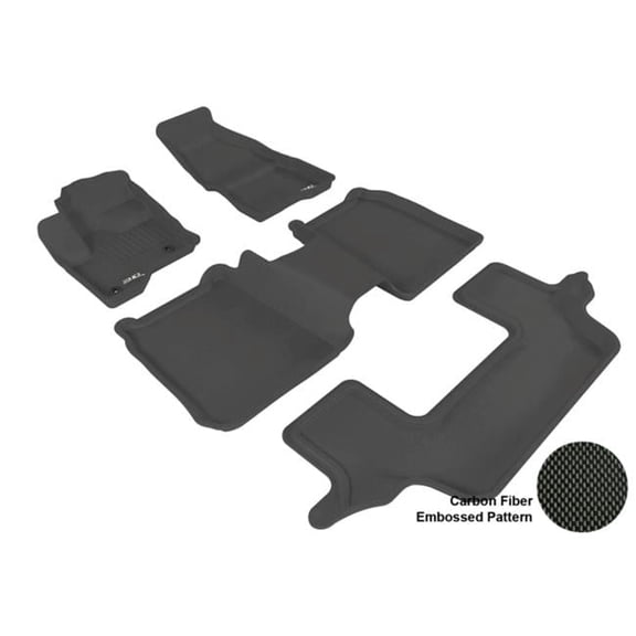 FORD FLEX 2009-2014 KAGU BLACK R1 R2 R3 BENCH SEATING (2 EYELETS- R2 W/ CENTER CONSOLE) Floor Mat