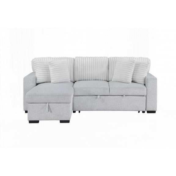 Modern Grey/White Reversible Pull Out Sofa Bed 220×80×75cm with Plush Cushioning