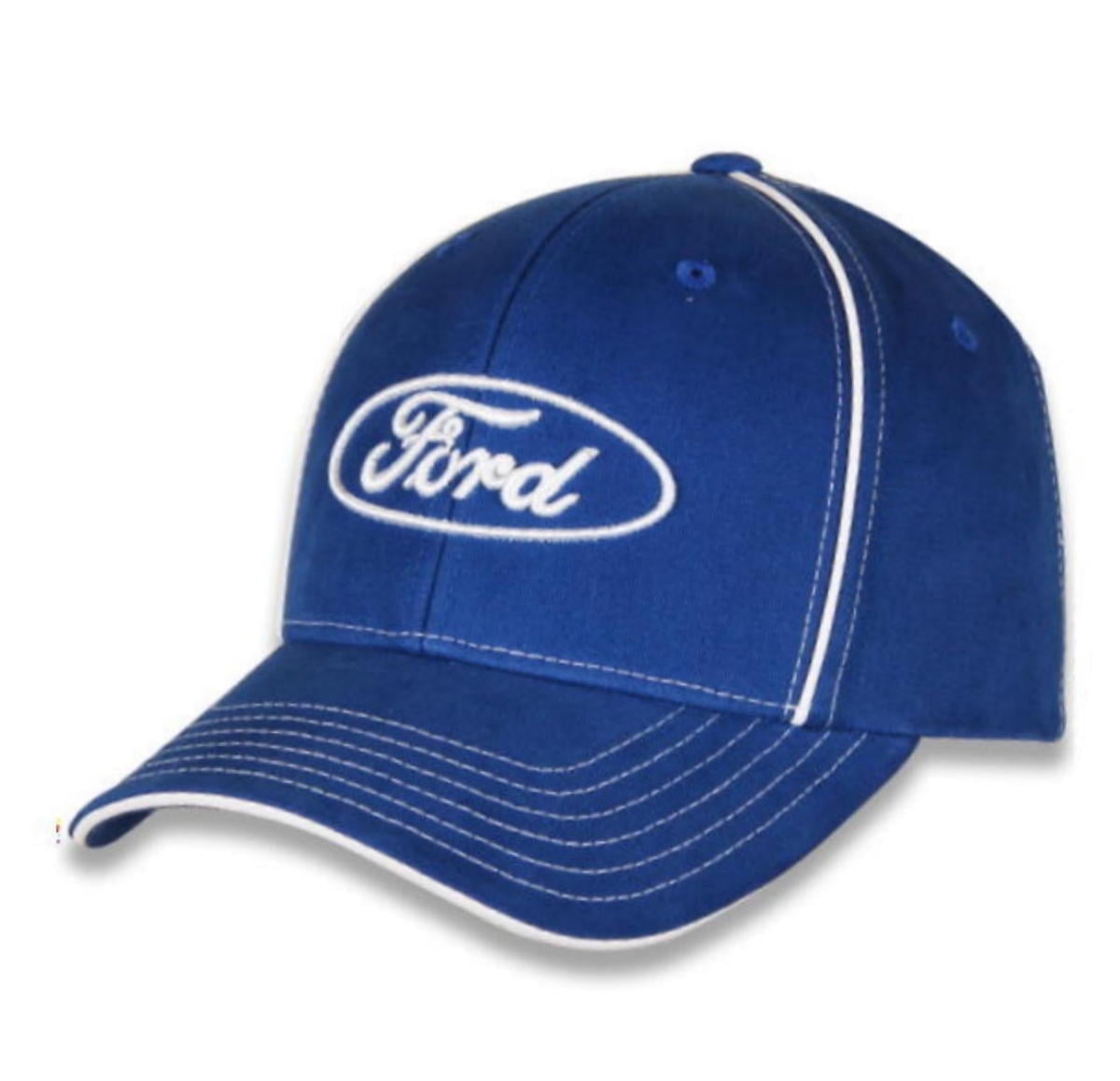 FORD Officially Licensed Logo Ball Cap, Embroidered Logo, Checkered Flag Sports, Adjustable Strap, 100% Cotton, Royal Blue