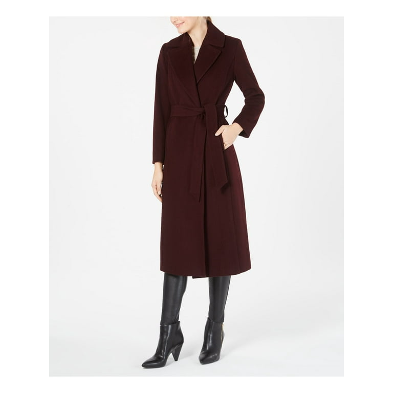 FORECASTER OF BOSTON Womens Burgundy Pocketed Belted Evening Wrap Winter Jacket Coat 2