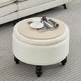 thumbnail image 1 of FOREDO 24 Inch Fabric Round Ottoman with Storage, Modern Upholstered Button Tufted Ottoman Coffee Table with Tray Lid, Circle Footstool with Storage for Living Room, Bedroom, White, 1 of 16