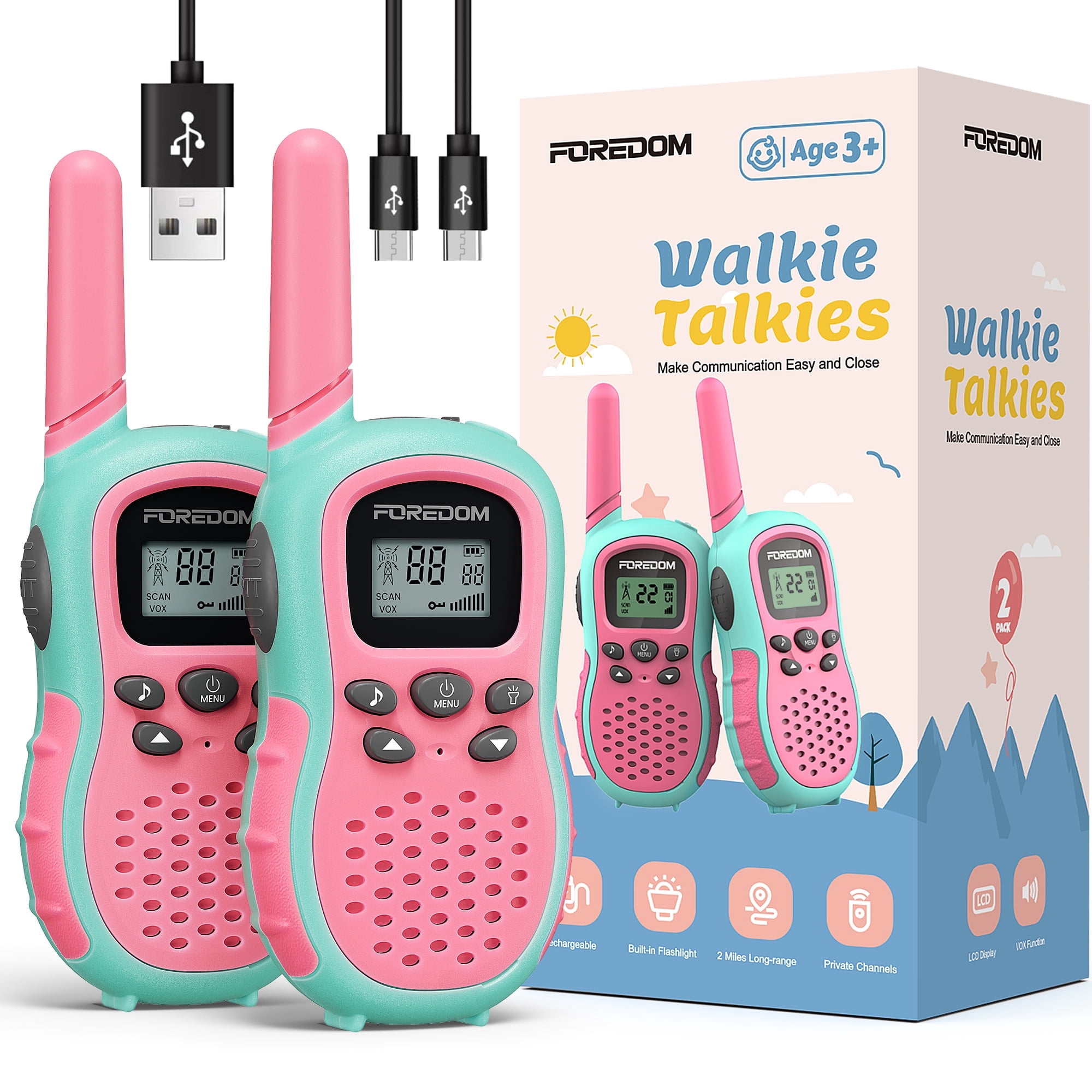 FOREDOM J388C Kids Handheld Electronic Walkie Talkies with Long