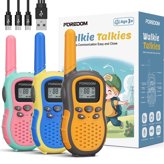FOREDOM FD666 Rechargeable Walkie Talkies for Kids with Long Range, Flashlight - 3 Pack