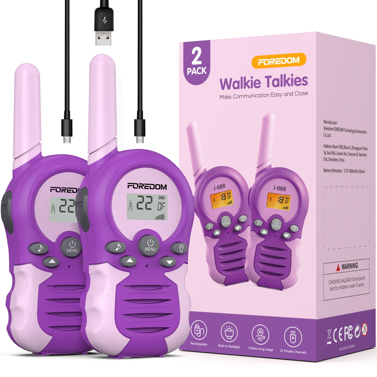 FOREDOM FD688 Rechargeable Walkie Talkies for Kids Long Range with