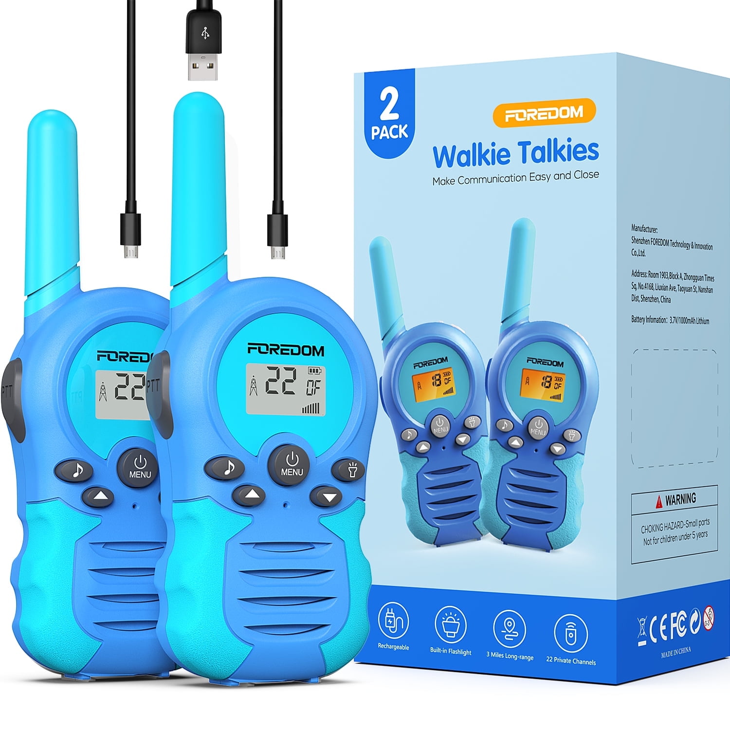 FOREDOM FD688 Rechargeable Walkie Talkies for Kids Long Range with