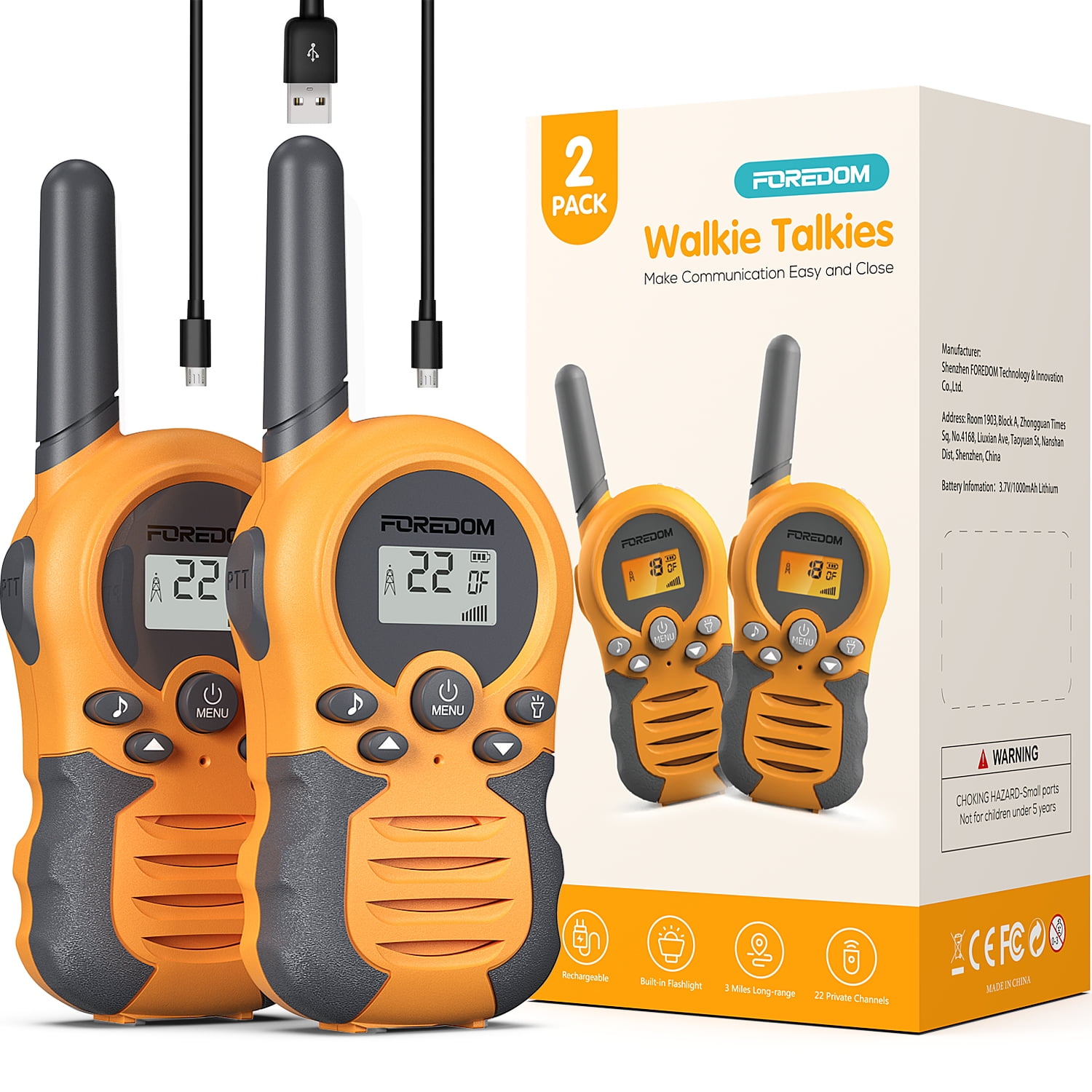 FOREDOM FD688 Rechargeable Walkie Talkies for Kids Long Range with Flashlight, 2 Pack　並行輸入