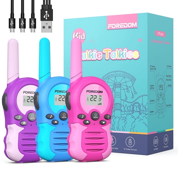 FOREDOM FD688 Rechargeable Walkie Talkies for Kids with Flashlight, 3 Pack