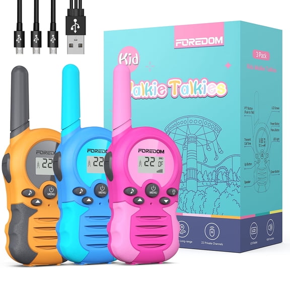 FOREDOM FD688 Rechargeable Walkie Talkies for Kids with Flashlight, 3 Pack