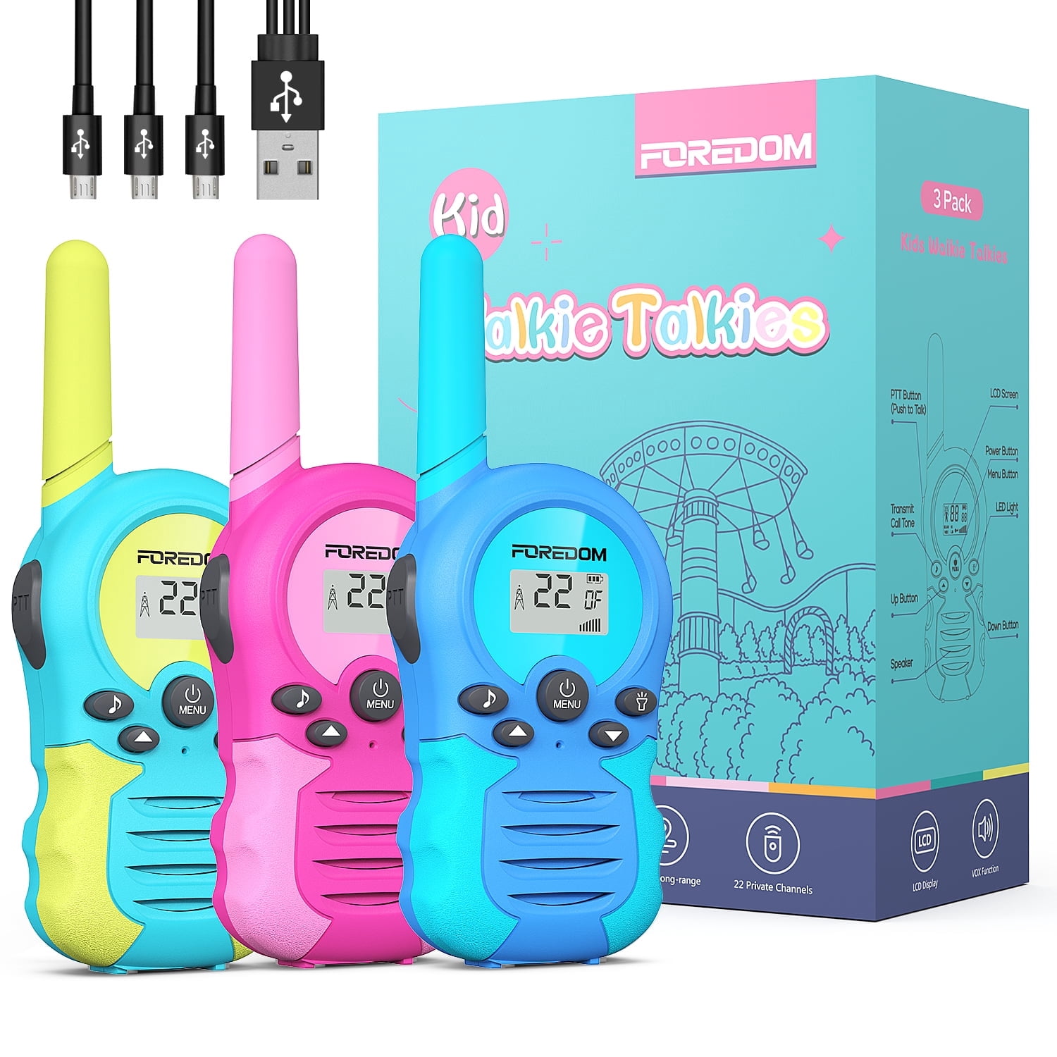 FOREDOM FD688 Rechargeable Walkie Talkies for Kids with Flashlight