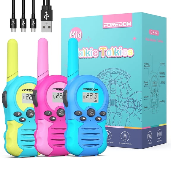 FOREDOM FD688 Rechargeable Walkie Talkies for Kids with Flashlight, 3 Pack