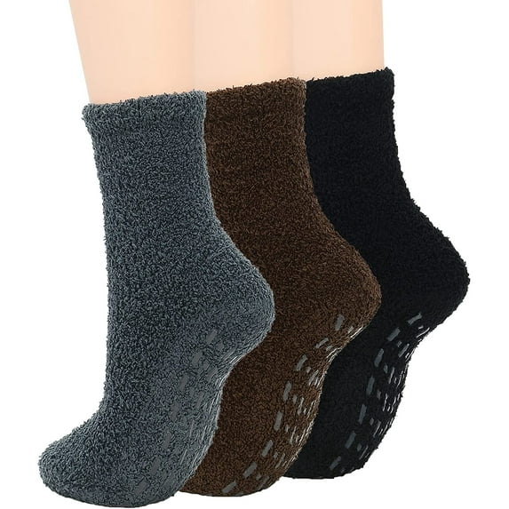 FOREEMME Fuzzy Socks for Women Non Slip Grip Socks Sleep Cozy Socks Winter Soft Fluffy Socks 3 Pairs