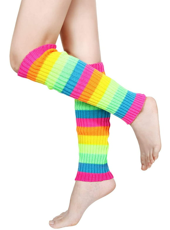 TELOLY FOREEMME Leg Warmers for Women 80s Ribbed Knit Leg Warmer Custume Womens Leg Warmers Sports Party Accessories Rainbow