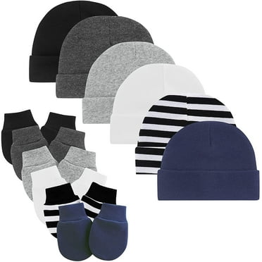 FOREEMME Newborn Infant Baby Boys Hat Mittens Set Cotton Gloves Beanie Skull Caps Hats for Baby 0-6 Months
